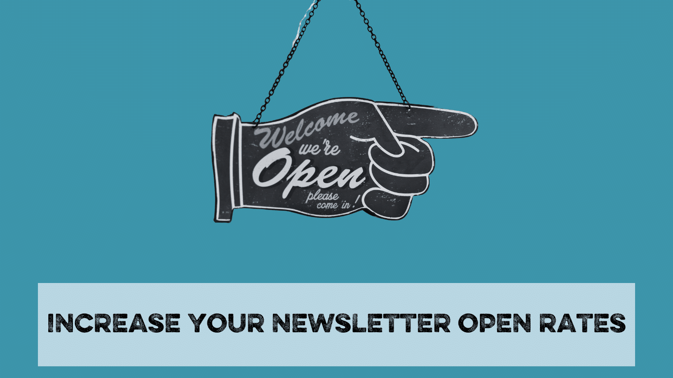 A black and white open sign in the shape of a hand above the words "increase your newsletter open rate"